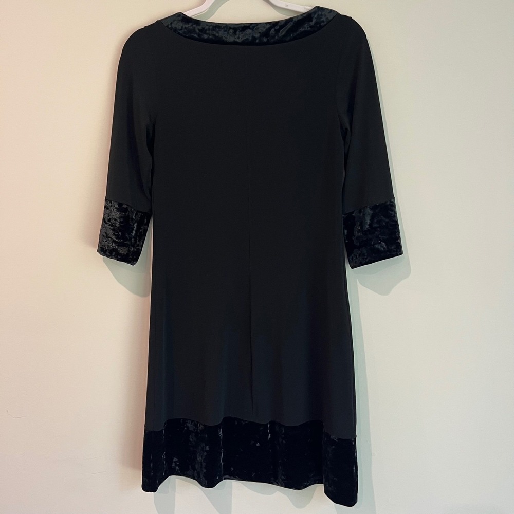 Papillon Blanc Semi Formal Black‎ Cocktail Velvet Trim 3/4 Sleeve Dress - Picture 3 of 9